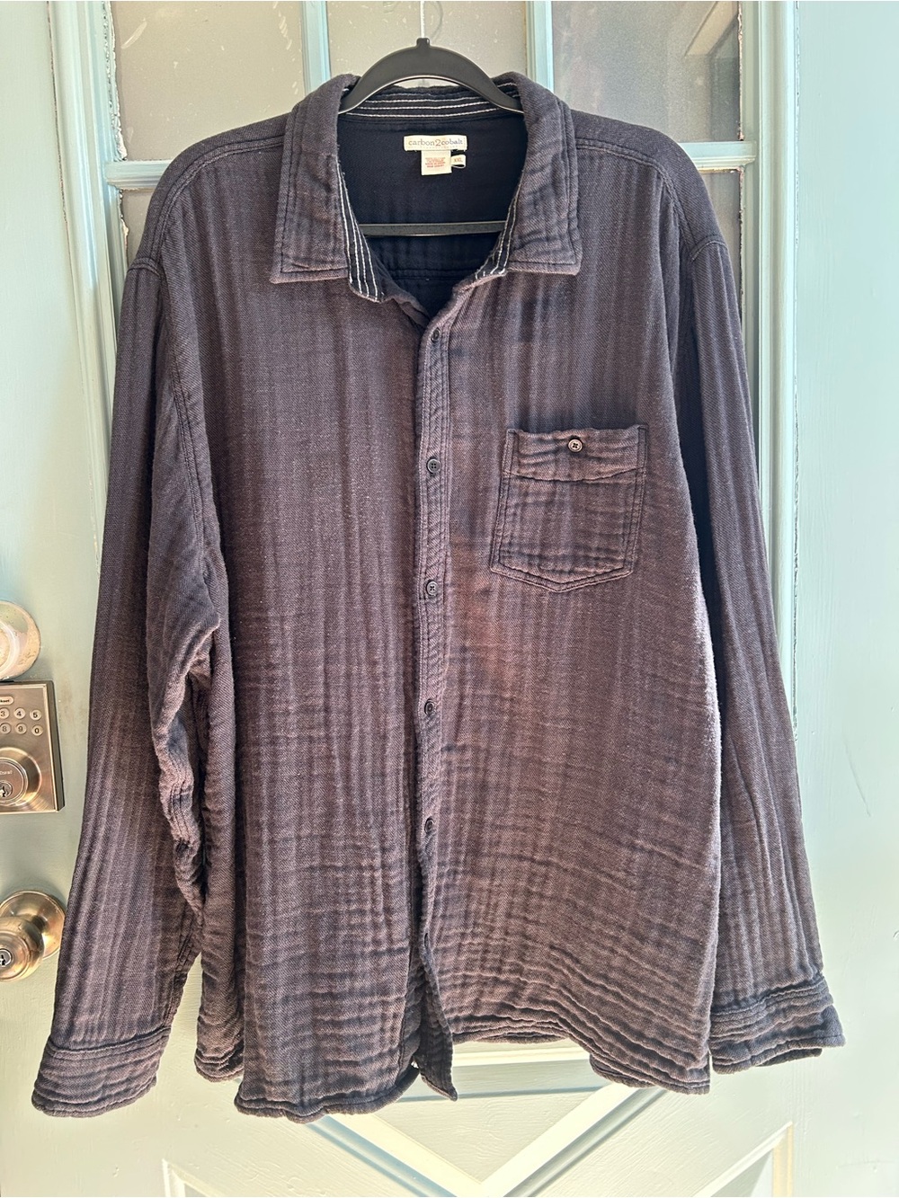 CARBON 2 COBALT Casual Button Front Long Sleeve Men’s Shirt 100% Cotton XXL